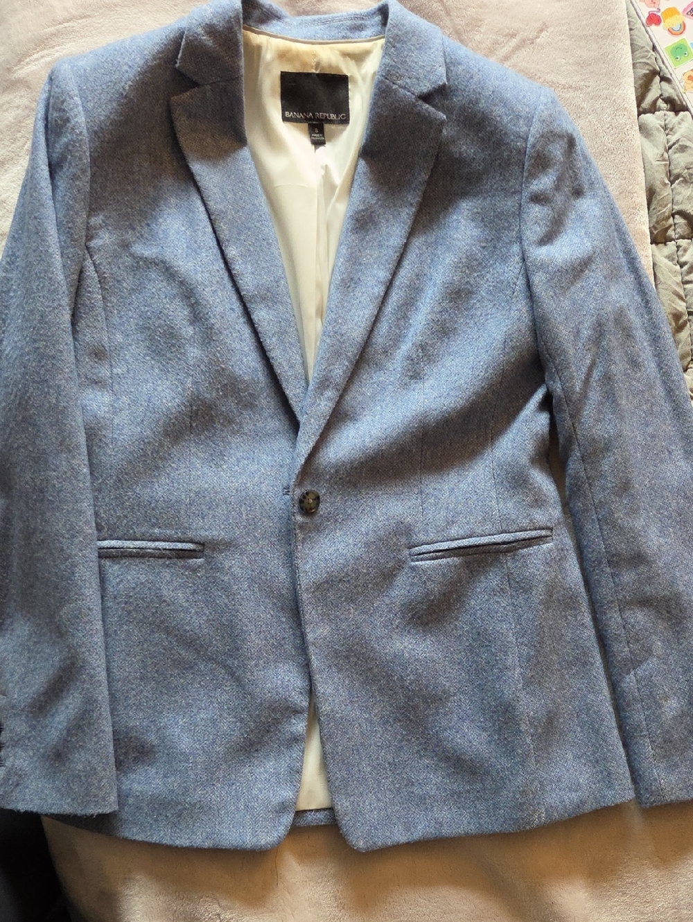 Banana Republic Light Blue Women's Wool-Blend Single-Button Blazer